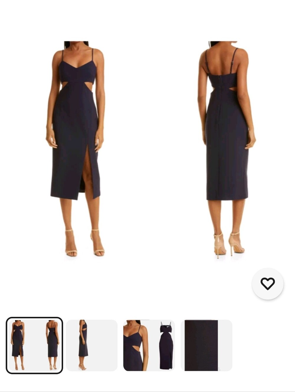 LIKELY Navy Blue Kimmie V-Neck Sexy Cut-Out Waist Front Slit Midi Dress 4 = S